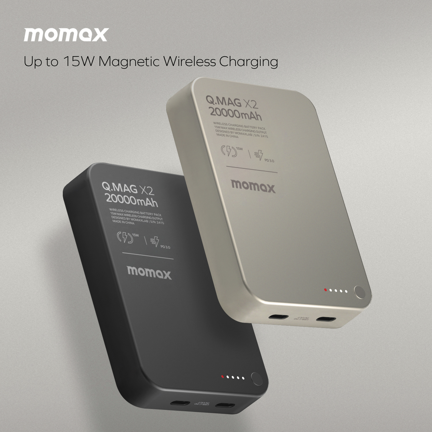 پاوربانک بیسیم مگنتیک 35 وات 20000 میلی‌آمپر مومکس مدل Momax Q.Mag X2 IP133