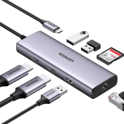 هاب ۹ کاره یوگرین CM490 مدل 90119 | دو مانیتور 4K، LAN گیگابیت، شارژ ۶۰W