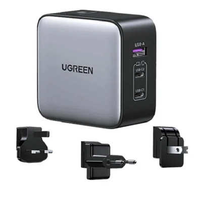 شارژر دیواری UGREEN CD296؛ شارژر GaN 65 وات با 3 پورت