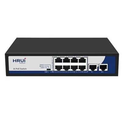 سوئیچ شبکه PoE دارای ۸ پورت و ۲ پورت آپلینک ۱۰/۱۰۰ پهنای باند Gbps۲ اچ آر یو آی HRUI HR900-AF-82N
