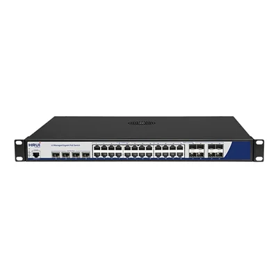 سوئیچ شبکه PoE مدیریتی دارای ۲۴ پورت و ۸پورت SFPگیگ و ۴پورت GSFP۱۰ پهنای باند  Gbps۱۲۸اچ آر یو آی HRUI HR-AFGM-SWTG342408S-400