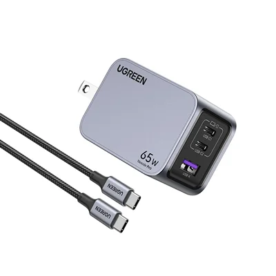 UGREEN Nexode Pro 65W USB-C GaN Charger (X755) 3-Port + کابل 1.5 متری 100 وات